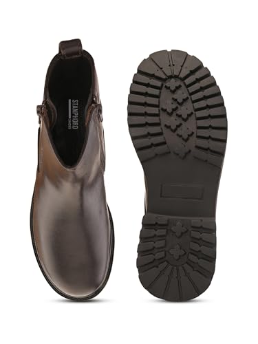 Image of STANPHORD mens Chelsea Boot STANPHORD Men's Brown PU High-Top Chelsea Boots | Round Toe Slip-On Ankle-Length Shoes | Stylish Formal & Casual Office Wear Boots | Comfortable Durable Everyday Footwear TPZN 2201 BROWN-10