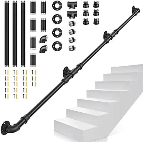 TELAM Handrail Stairs Metal Railing Indoor Outdoor Wall Balustrade Non-Slip Industrial Galvanized Steel Pipe Wall-Mounted Stair Outside Metal Wrought Iron Pipe Design (2M)