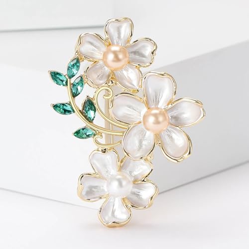 Image of Rhinestone Flower Brooch 18K Gold Plated Flower Floral Brooch Elegant Pearl Lapel Pin Costume Jewelry Thanksgiving Day Birthday Wedding Gifts for Mom Wife