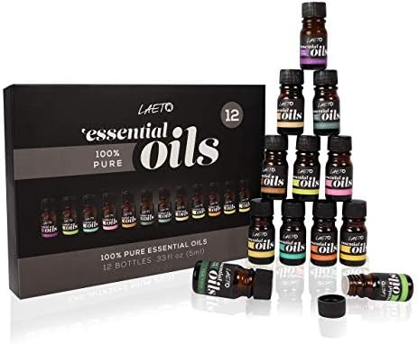 Laeto Ageless Aromatherapy Gift Set 5ml 12 Pack of Mixed Fragrance Scented Essential Oils 100% Pure for Burner Diffuser or Candle Lavender Eucalyptus Tea Tree Peppermint
