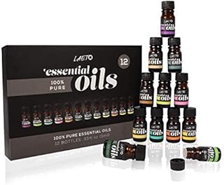 Laeto Ageless Aromatherapy Gift Set 5ml 12 Pack of Mixed Fragrance Scented Essential Oils 100% Pure for Burner Diffuser or Candle Lavender Eucalyptus Tea Tree Peppermint