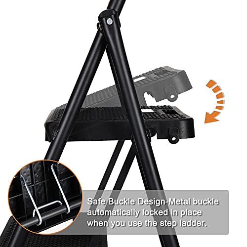 Hbtower 3 Step Ladder With Handrails, 500 Lbs Folding Step Stool With Attachable Tool Bag & Anti-Slip Wide Pedal For Home Kitchen Pantry Office (3-Step) #TOP5