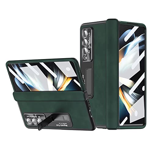 Coque en cuir pour Samsung Galaxy Z Fold 4 avec fente stylet et charnière vert
