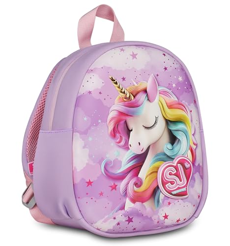 SJ GANG STYLE JAM GANG Zainetto asilo, zaino piccolo, Unicorno Per Bambine Con Scocca Frontale Termoformata, Spallacci Regolabili E Tasca Laterale Portaborraccia