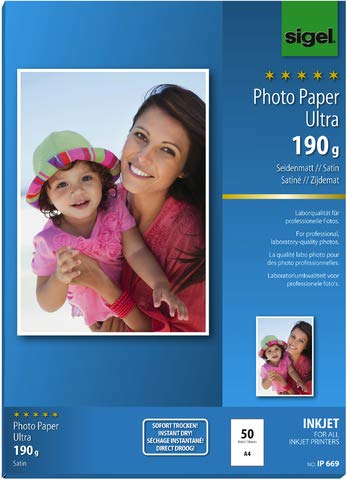 Sigel Papier photo ultra fin, DIN A4, satiné, 190 g/m², vous recevrez 1 pièce de 50 feuilles