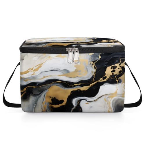 GzLeyigou Marble Liquid Texture Lunch Bags for Women Men 9 Cans, Hot & Cold Food Delivery Bag Insulated Grocery Bag Insulated Lunch Box Ink Paint Abstract Cooler Bag for Office Work Picnic Beach