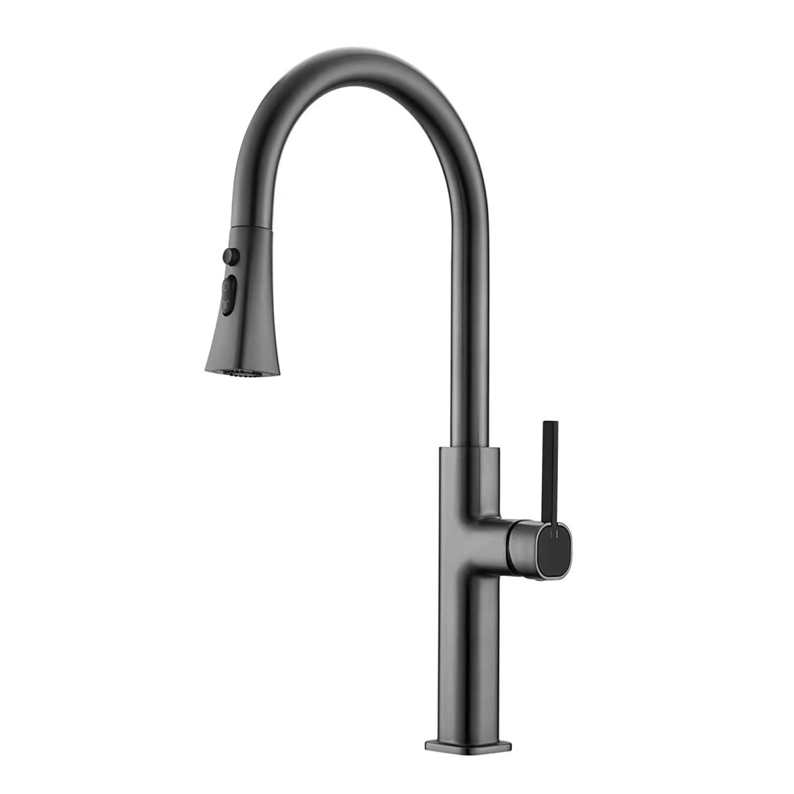 Fanjubei Gunpowder Gray Zinc Alloy Kitchen Hot And Cold Pull-Out Faucet, Gun Gray