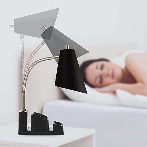 Led Desk Lamp With 1 Usb Charging Port And 1 Ac Outlet, Organizer Base, Adjustable Neck, On/Off Switch, Modern Table Lamp For Reading, Working, Studying, Gentle Warm White Light, Eye Protect #TOP3