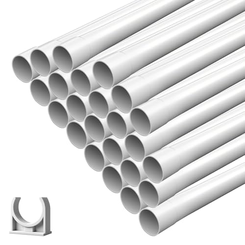 Tube d'installation M20 - 24 m - En PVC rigide - Difficilement inflammable - Avec 50 serre-câbles - Tube de 20 mm pour installation en saillie - Blanc