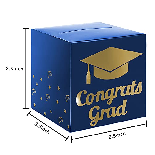 Graduation Card Box Holder, Congrats Grad Foldable Cardboard Decorations Box for Graduation Party Decoration and Grad Parties (Blue) - Thumbnail 3