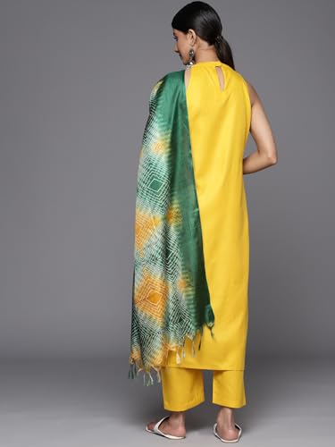 Image of Varanga Women's Violet Strap Kurta with Tonal Bottom & Printed Dupatta - Round Neck, Side Slit Design, Stylish & Comfortable