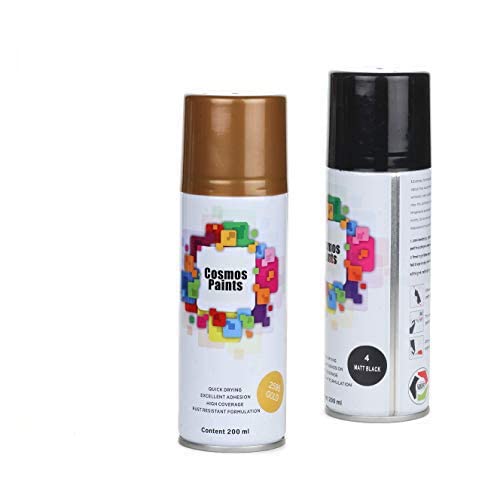 Cosmos Paints Gold & Matt Black Spray Paint 200ml (Pack Of 2 Can)