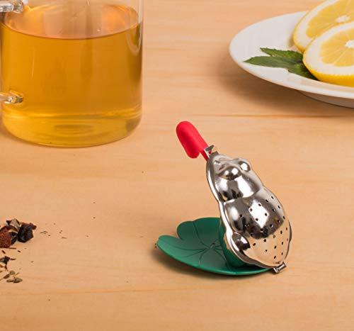 Hic Kitchen Tea Infuser With Drip Tray, Frog And Lily Pad, 18/8 Stainless Steel With Bpa-Free Plastic #TOP2