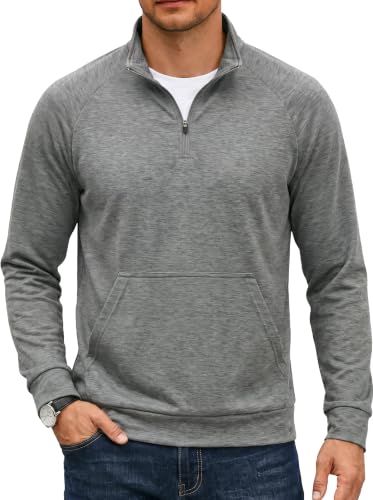 PINSPARK Quarter Zip Pullover Men Lightweight Long Sleeve Sweatshirt Tops L | Stand Collar Casual Mens Sweatshirt with Pocket, Wrinkle Free Breathable Athletic Golf Pullover Shirts for Men Fall Winter
