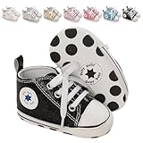 Yibubu Baby Glitter Canvas Sneakers Fashion Shiny Lace-Up Infant Shoes for Girls Boys, Soft Sole Crib Shoes for First Walkers (0–18 Months) (645Black, Infant, 12 Months, Age, US Footwear Size System, Medium)