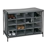 Simplify 16 Pair Stackable Shoe Rack Organizer with Cover for Closet Bedroom & Entryway, Grey
