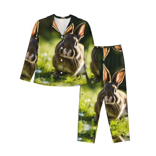 Pyjama imprimé lapins femme EdWal ensemble tendance à manches longues doux