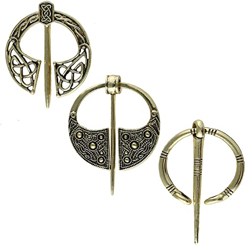 Image of Retro Viking Brooches Cloak Pins Celtic Scarf Shawl Buckle Medieval Clasp Pin Brooch Penannular Brooch for Women Men Jewelry Costume 3Pcs Set