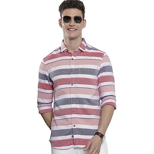 Image of The Indian Garage Co Men Slim Fit Striped Full Sleeves Cutaway Collar Casual Shirt