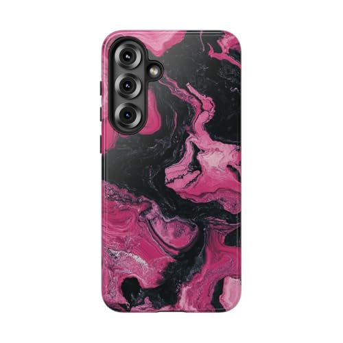 Coque Samsung S25 Plus marbre rose et noir rigide brillante