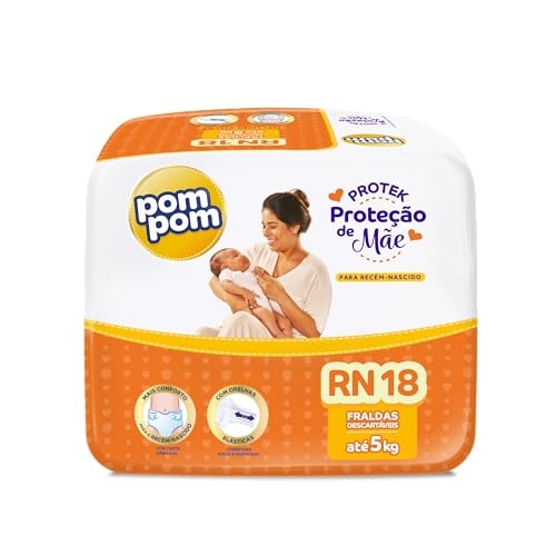 Fralda Pom Pom Protek Proteção de Mãe Jumbo RN 18 Unidades