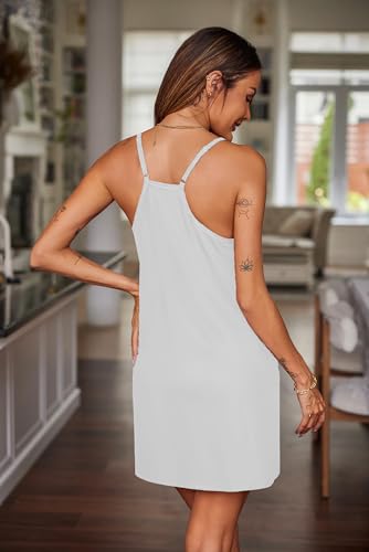 Image of Ekouaer Nightgowns for Women Cotton Sleepwear Sexy Sleep Shirt Adjustable Spaghetti Strap Night Gowns with Pockets S-3XL