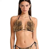 Women Sexy Faux Fur Triangle Deep V Bikini Bra Top Furry Halter Backless Crop Top Cami Clubwear Rave Festival Party Outfit