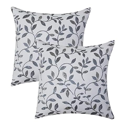 GYROHOME Throw Pillow Case,Pack of 2, Classical Embroidery Jacquard Bud Leaf Pattern Square Decorative Cushion Cover, Teal-Grey, 18x18inch Cover