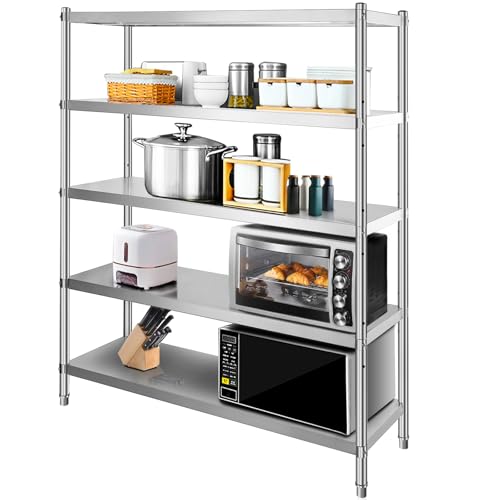 Happybuy 60x18.5 Inch 5-Tier Stainless Steel Shelving Unit, Heavy Duty Storage Rack, Adjustable Shelves for Kitchen, Garage, Office, Commercial Use, 330lb Capacity Per Shelf