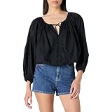 The Drop Women's Black Shirred Neck Cotton Bubble Hem Top, M