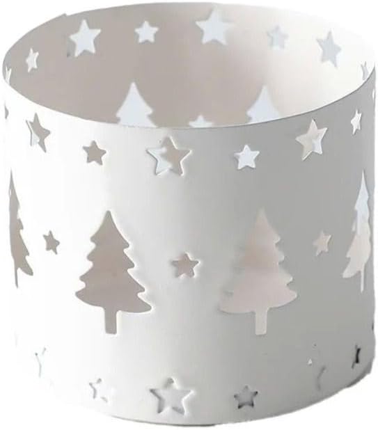 Iron Hollow Christmas Reindeer Snowflake Candle Holder Gift, Home Dining Table Decoration(White-Christmas Tree)