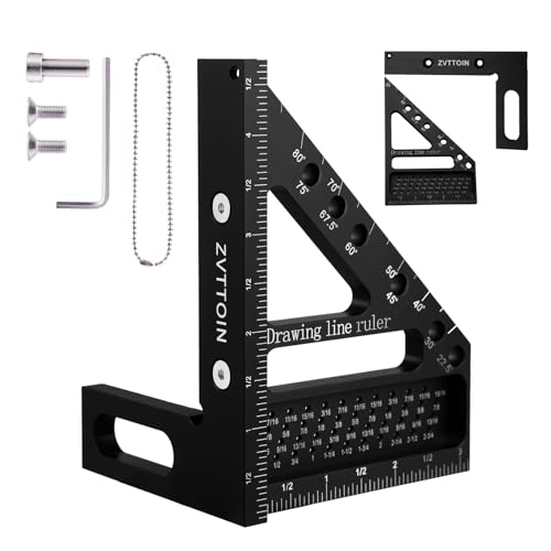 Regla de medición 3D multiángulo de 0 a 90 grados para carpintería y construcción, regla de medición cuadrada de aluminio de alta precisión, herramientas de carpintería (4.75 pulgadas, negro)
