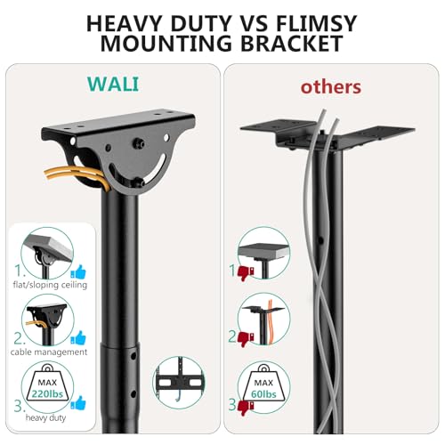 Image of WALI Ceiling TV Mount for 37-90 Inch TVs, Extra Long Arm Ceiling Mount TV Bracket, Telescoping Height Adjustable Hanging Pole TVs Ceiling Mount, Holds 220 lbs, Max VESA 800x400mm (CM3790XL), Black