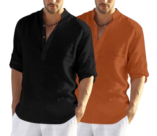 Image of Zombom Men's Combo Cotton Polyester Blend Solid Full Sleeve Straight Regular Fit Mandarin /Chinese Collor Kurta (Pack of 2)