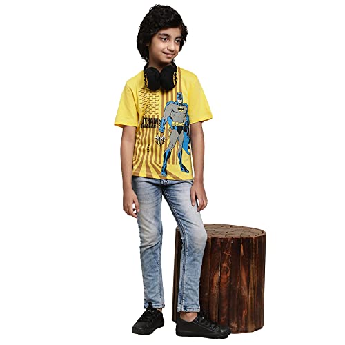 Image of Kidsville Batman Printed Regular Fit Yellow Cotton Boy's T-Shirt