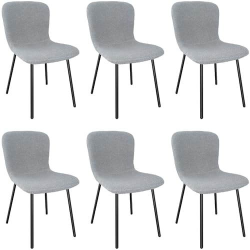 Juego de 6 sillas de comedor tapizadas en color gris, con respaldo semicurvado, de fácil montaje, ideal para comedores, dormitorios y recepciones.