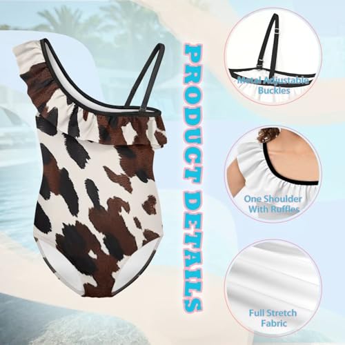 Girls One Piece Swimsuits Ruffle One Shoulder Toddler Bathing Suit Quick Dry Swimwear with Adjustable Strap 3-14Y3