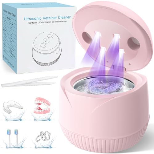 Image of Dental Ultrasonic Retainer Cleaner Machine: 45kHz Dental Cleaning Pod with Digital Timer & 200ML, Cleaning for Dentures, Mouth Guards, Aligners, Night Guards, Braces, Toothbrush Heads & Jewelry, Pink