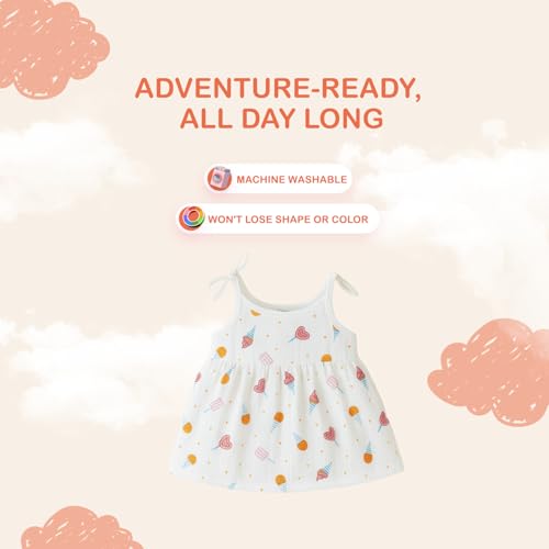 Image of Kidbea Cotton Baby Dress for Girls | Soft Sleeveless Summer Dress for Girl | Cute Printed Newborn Baby Muslin Frocks with Tie-Up Closure