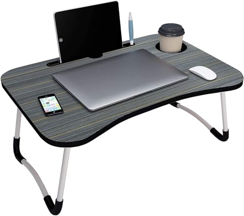 Image of Laptop Table, Study Table Portable Multifunction Portable Laptop Desk Bed Tray Breakfast Table with Folding Legs for Eating Breakfast, Reading Book, Watching Movie on Bed /Couch /Sofa(Wooden)