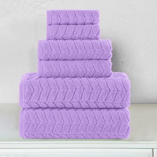 Image of Elegant Comfort Luxury 6-Piece 100% Turkish Cotton Jacquard Braided Textured Premium Hotel Quality Towel Set- Soft and Absorbent, Includes 2 Bath Towels, 2 Hand Towels and 2 Washcloths, Lilac