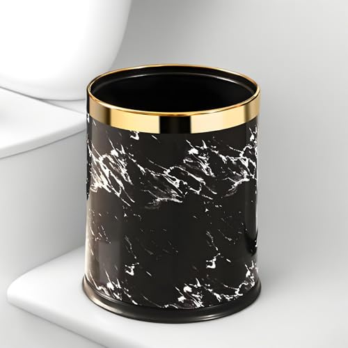 Image of Metal Trash Can, Double-Walled Waste Basket Hides The Trash Bag, Open Top Round Garbage Can Small Trash Bin for Bathroom, Kitchen, Bedroom, Toilet, etc.