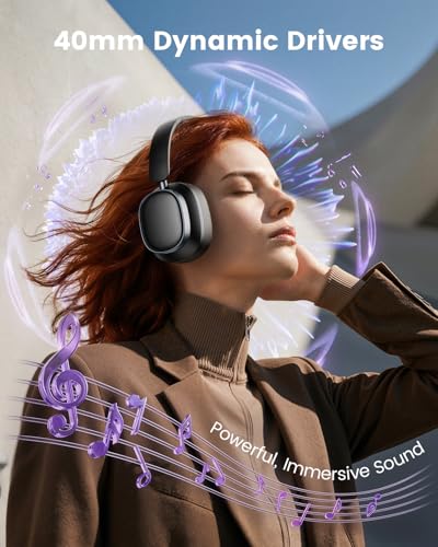 Image of Active Noise Cancelling Headphones,78H Wireless Bluetooth Headphones,Black | Over-Ear Headset,Bluetooth 6.0,Hi-Res,Low Latency,Foldable,Built-in Microphone,Ideal for Travel,Home,Office,Cellphone,PC