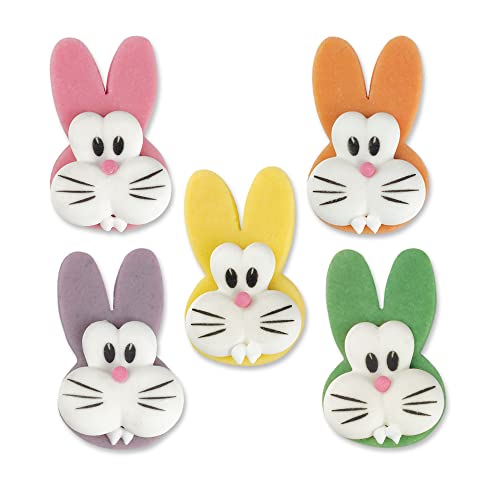 Günthart 80 Stück Hasenköpfe aus Marzipan und Zucker bunt gemischt in den Farben grün, gelb, orange, pink und lila