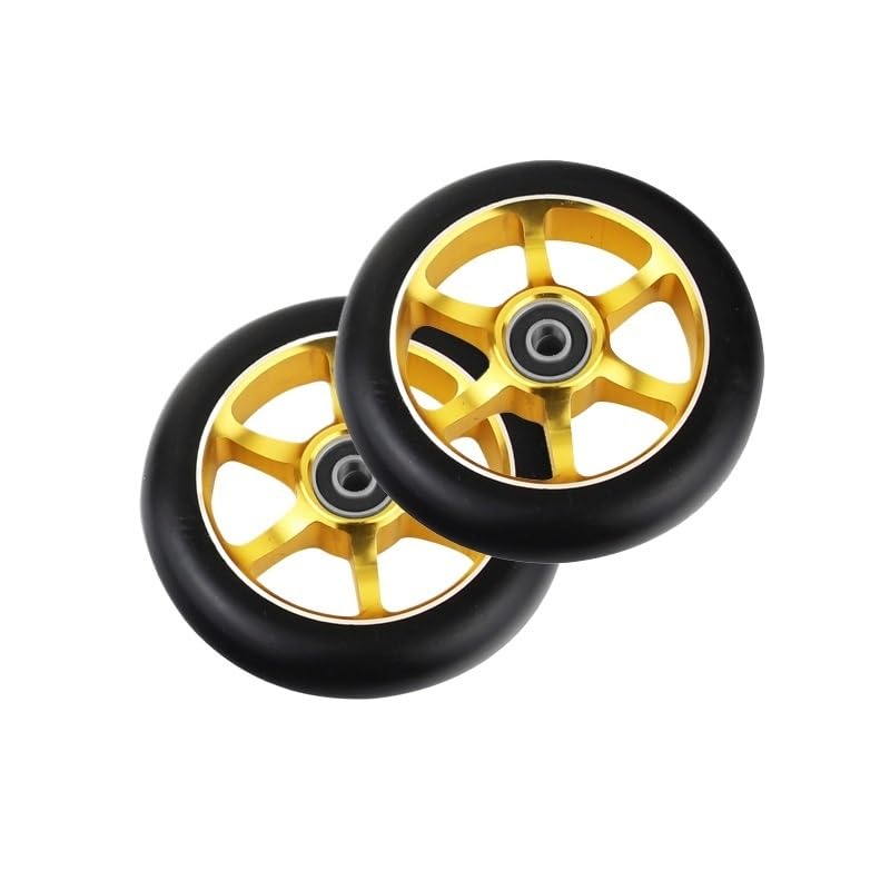 2pcs 100mm Skateboard Wheel Replacement with Bearings Aluminum Wear Resistant PU Stunt Scooter Parts Scooter Accessories(100 Green Spiral)