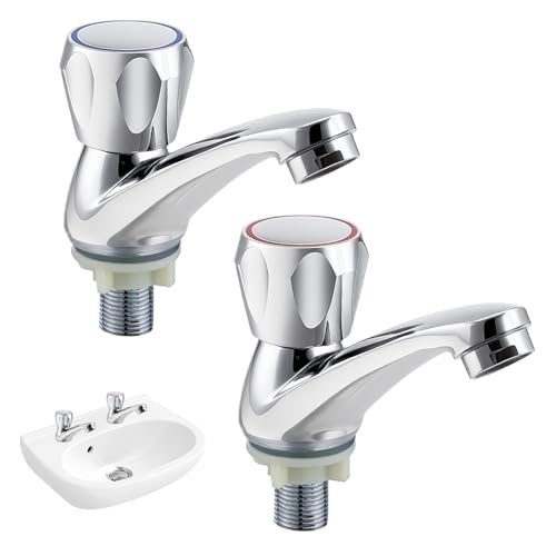 2 Pcs Taps for Bathroom Basin, 1 Pair Club Tap, Modern Chrome Basin Taps Pair, Sink Tap for Bathroom, Chrome Lever Sink Faucet Apply Hot and Cold Water, Fit Bath Kitchen, to Smooth Water Control