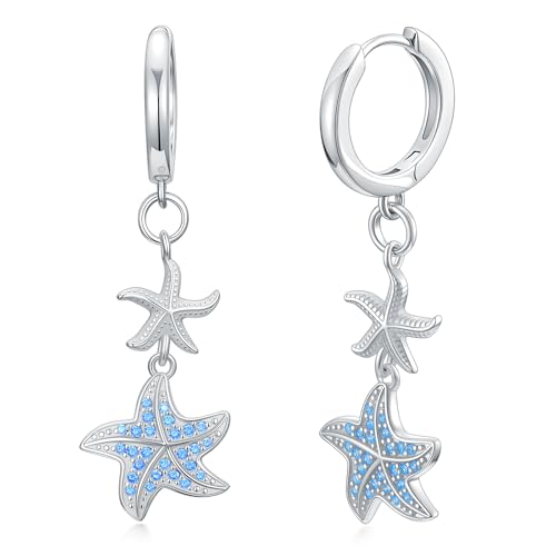 LONAGO Seestern Ohrringe für Damen 925er Sterlingsilber Meeresmotiv Blauer Seestern Tropfen Ohrringe