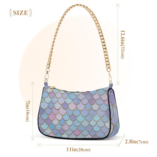 Colorful Mermaid Scales Print Shoulder Purses for Women Classic Formal Purse Hobo Art Designer Handbag Zipper Closure3
