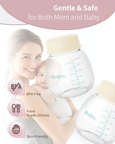 BALIME 6oz Breast Milk Storage Bottles, Compatible with Spectra Breast Pumps, BPA-Free, Leak-Proof Design, Dual Use as Breastmilk Storage Containers for Fridge or Freezer(4-Pack)