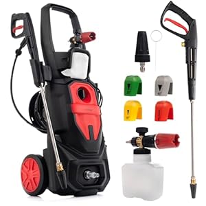 LEHMANN Phoenix Hidrolimpiadora de Alta Presion, 3000 W, máx 260 Bar, 480 l/h de Caudal, Manguera de Alta Presión de 12 m, Accesorios Incluidos – Lanza de Espuma, 4 Boquillas, Boquilla Turbo